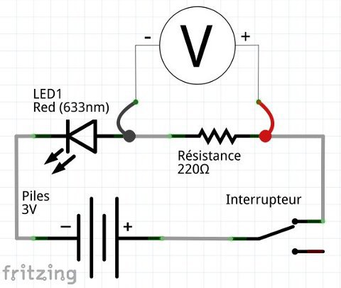 Schéma électronique de branchement du voltmètre