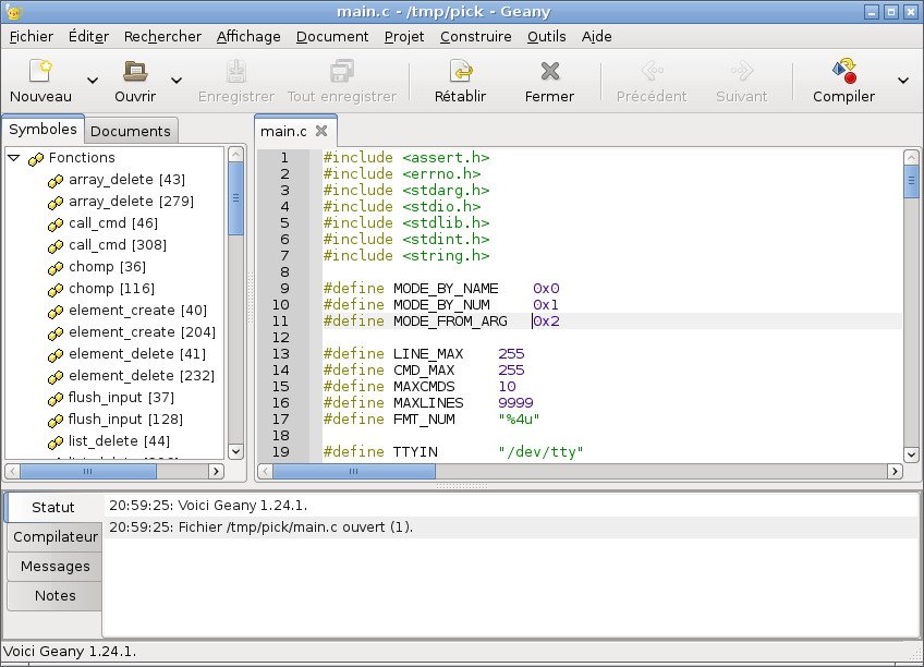 Capture d’écran de Geany.