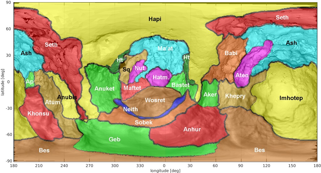 Les différentes zones de l'hémisphère sud de Tchouri.