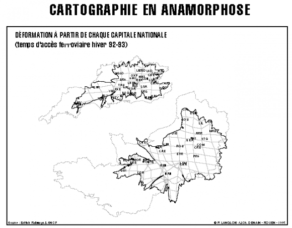 Déformation de distance par rapport à la capitale –  P. Langlois & JC Denain