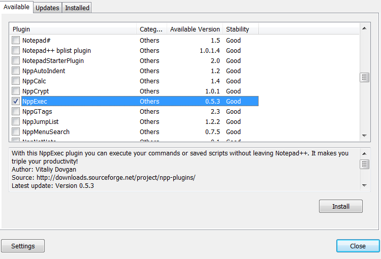 Installer NppExec.