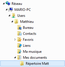 Le répertoire partagé apparaît dans la partie Réseau de l'explorateur Windows