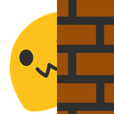 Un personnage un peu pipou et mignon, jaune et tout arrondi avec un sourire un peu espiègle, qui se cache derrière un mur et n'apparaît que partiellement.