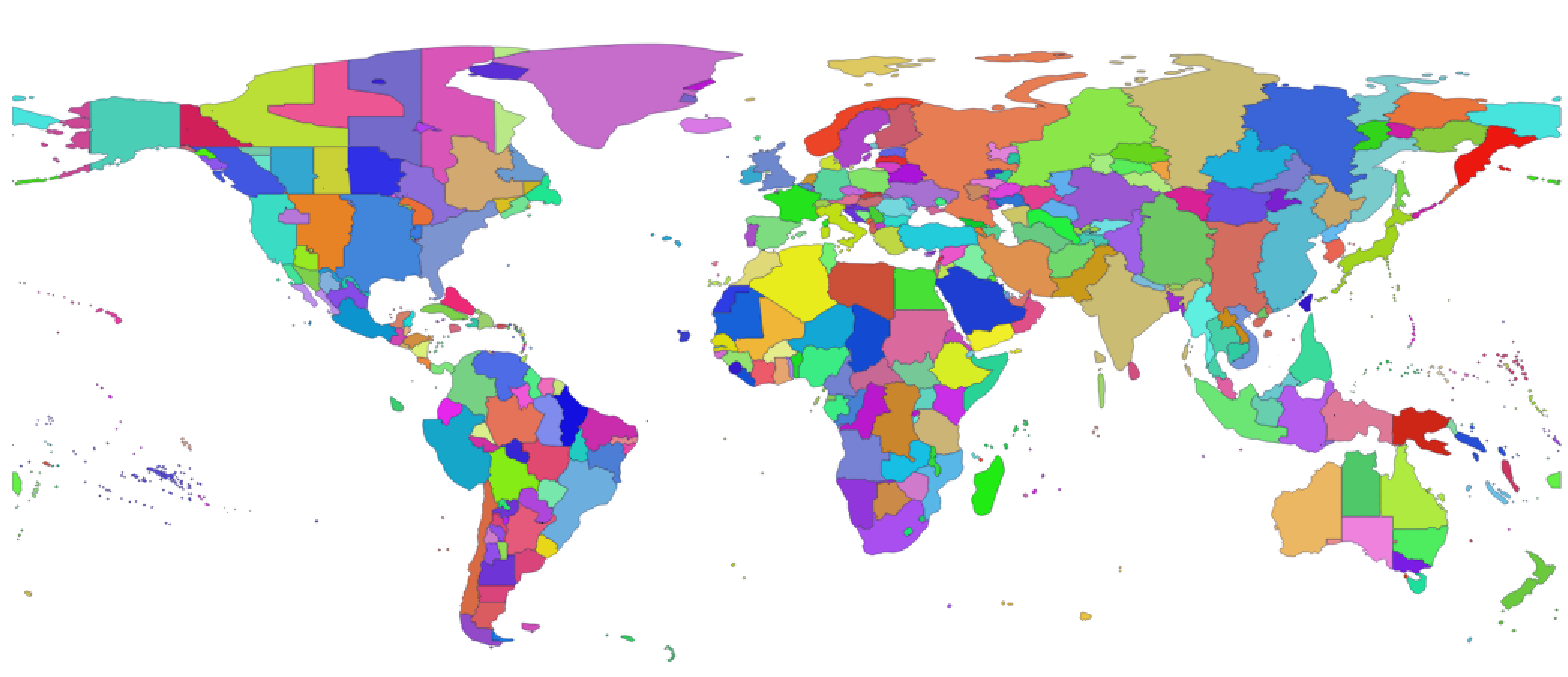 Carte du monde avec le découpage de toutes les zones tzdata existantes