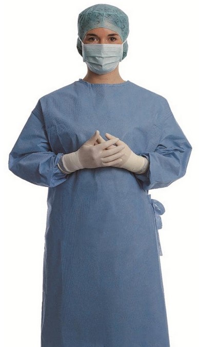 Voici à quoi ressemble un chirurgien une fois habillé stérile (crédits : henryschein.fr)
