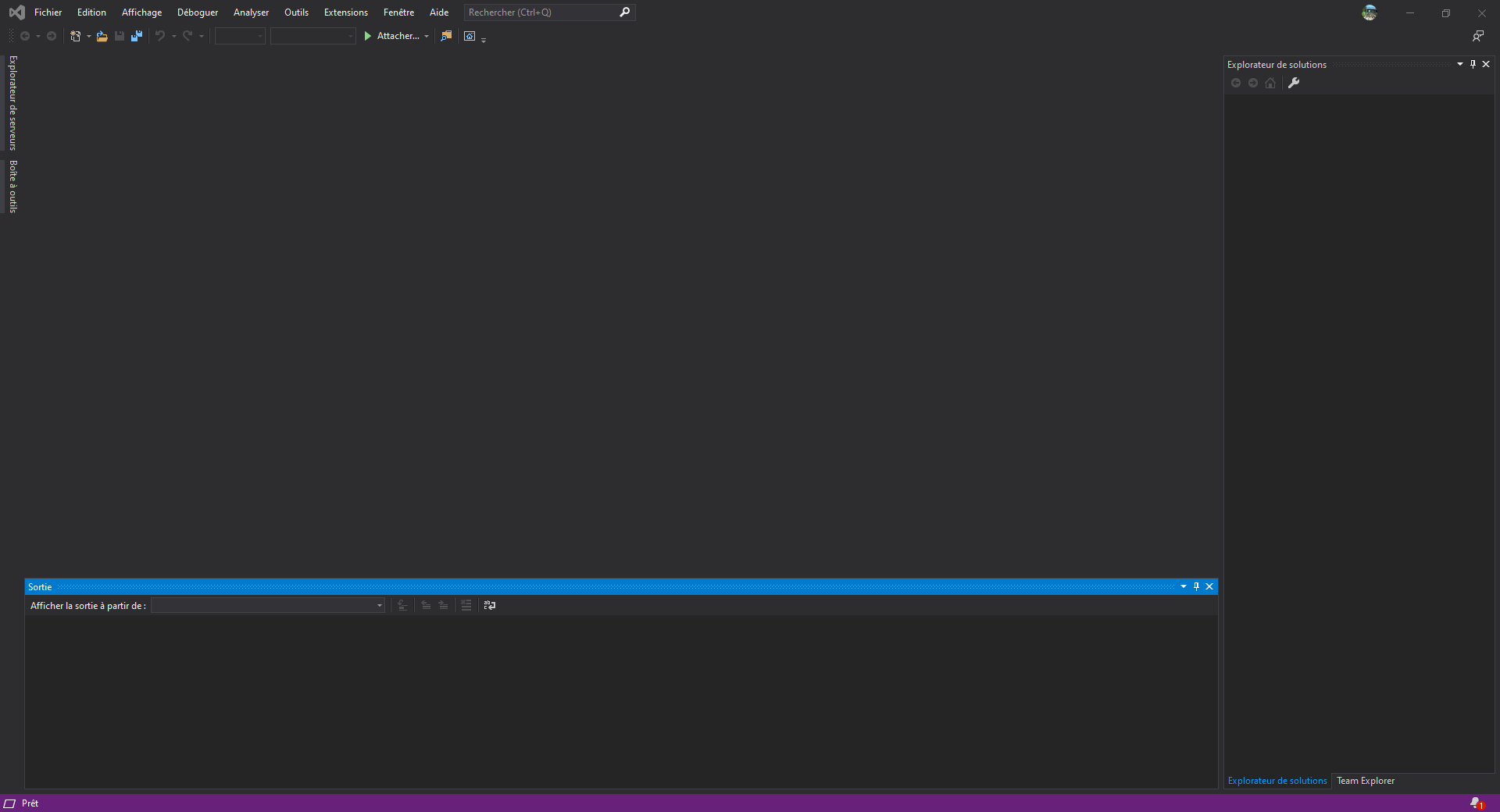 Page principale de Visual Studio 2019
