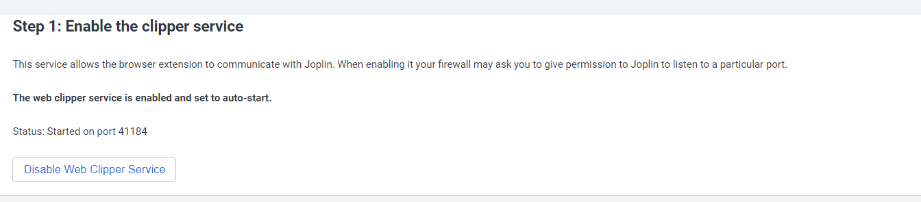 Activation du service Web Clipper sur Joplin