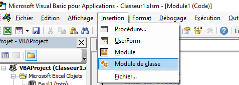 Insertion module de classe