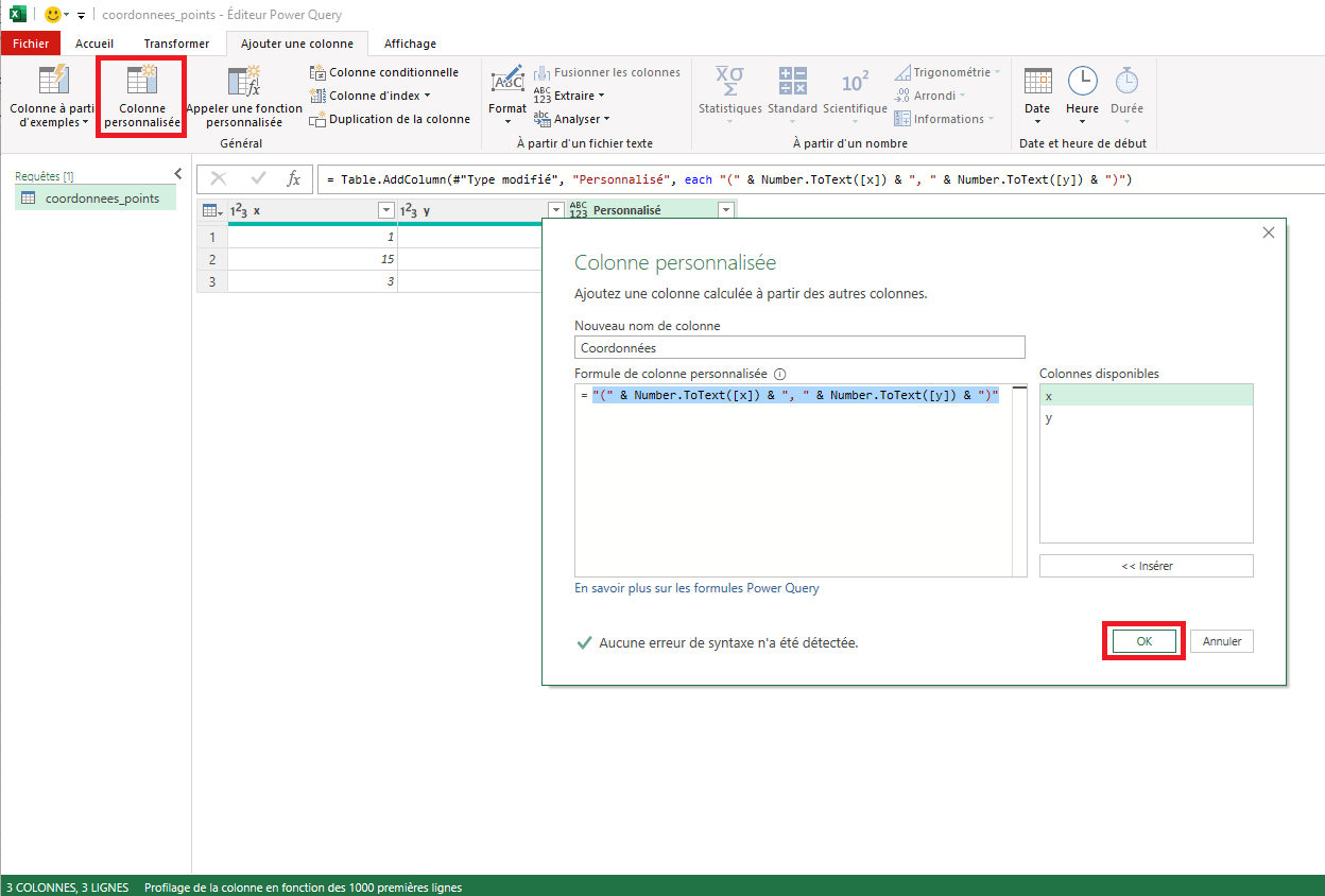 Modification des données à travers l'ajout d'une colonne via Power Query.