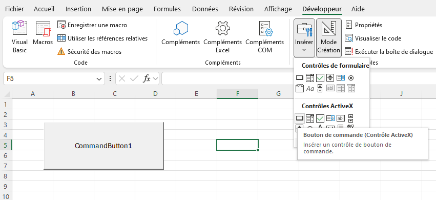 Ajout bouton de commande ActiveX.