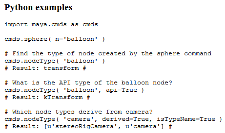 Exemple Python de la commande nodeType
