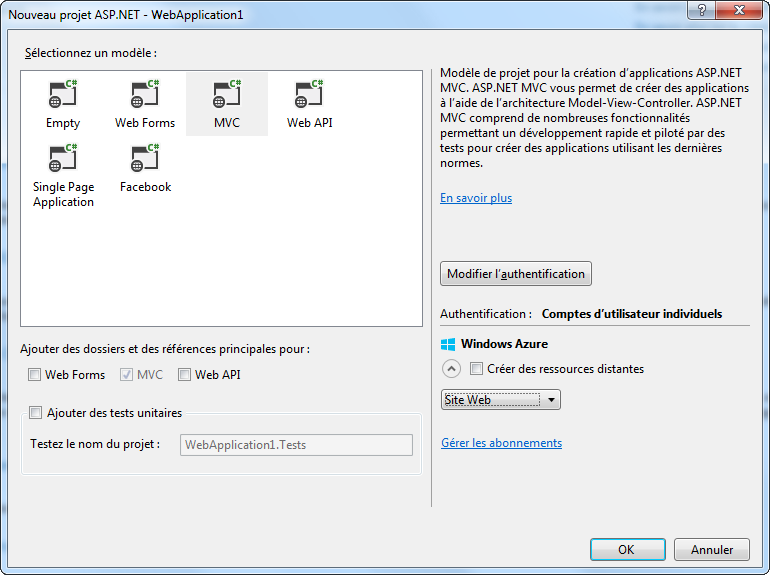 Nouveau projet ASP.NET MVC