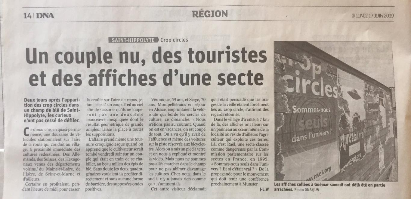Article du lundi 17 juin 2019 dans Dernières Nouvelles d'Alsace
