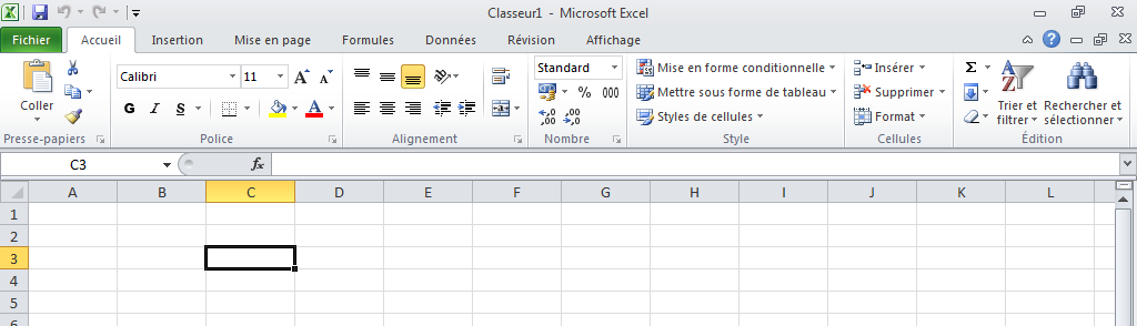 Interface d'Excel