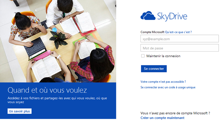 Connexion à SkyDrive Web