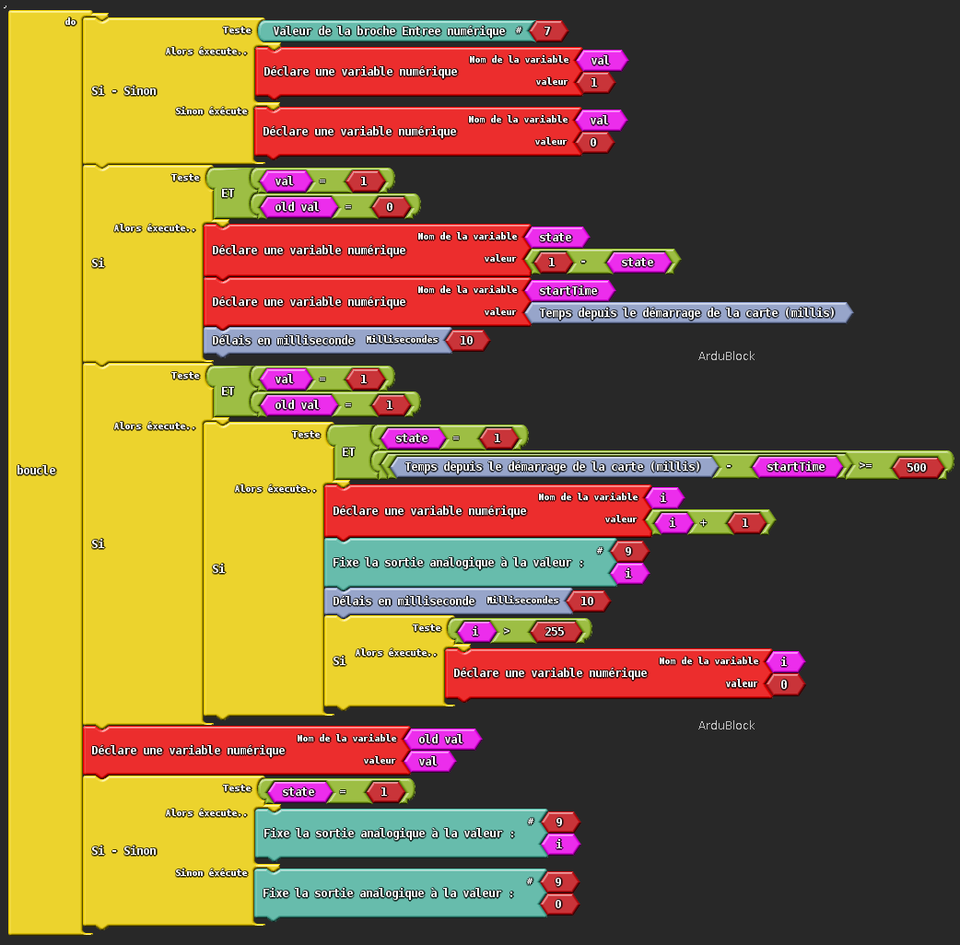 Exemple de programme avec Ardublock