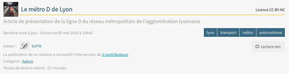 L'article "Le métro D de Lyon" a reçu 2 contributions